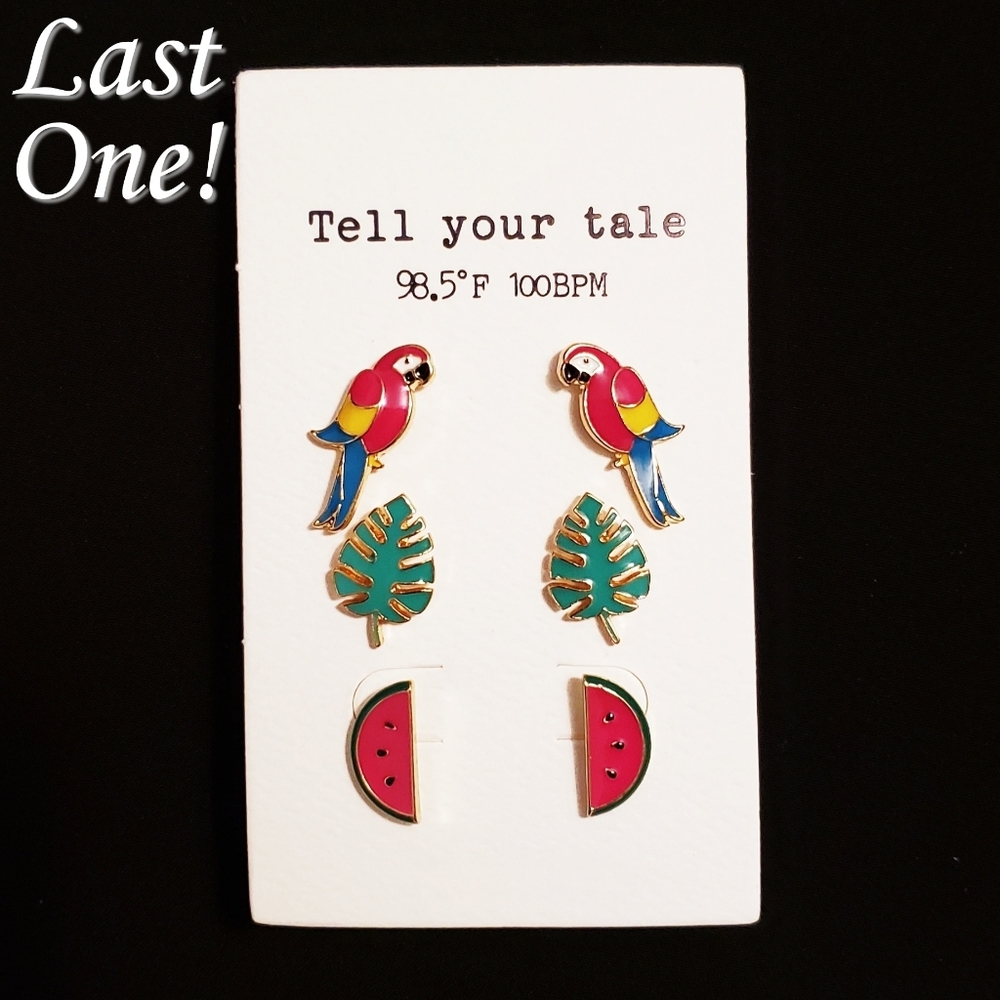 Parrot Philodendron Watermelon Earring Set 3 Pairs
